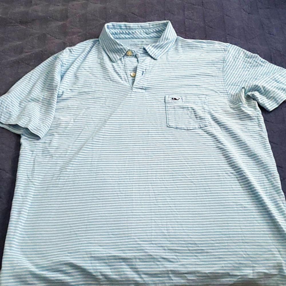 Vineyard Vines blue and white striped polo - size M